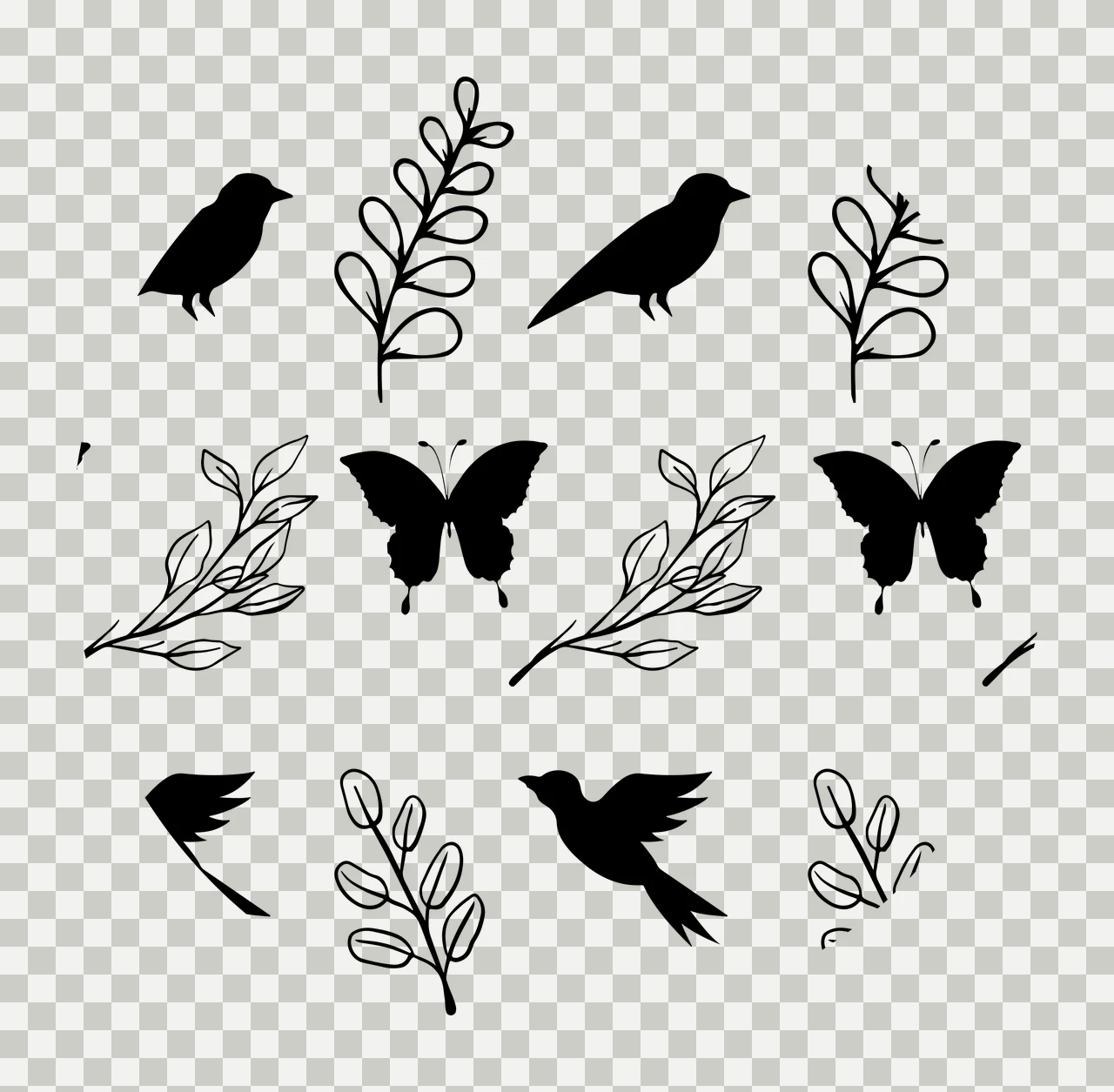 Keychain Circular Black Pattern With White Outlines birds leaves and transparency and detail preview thumbnail