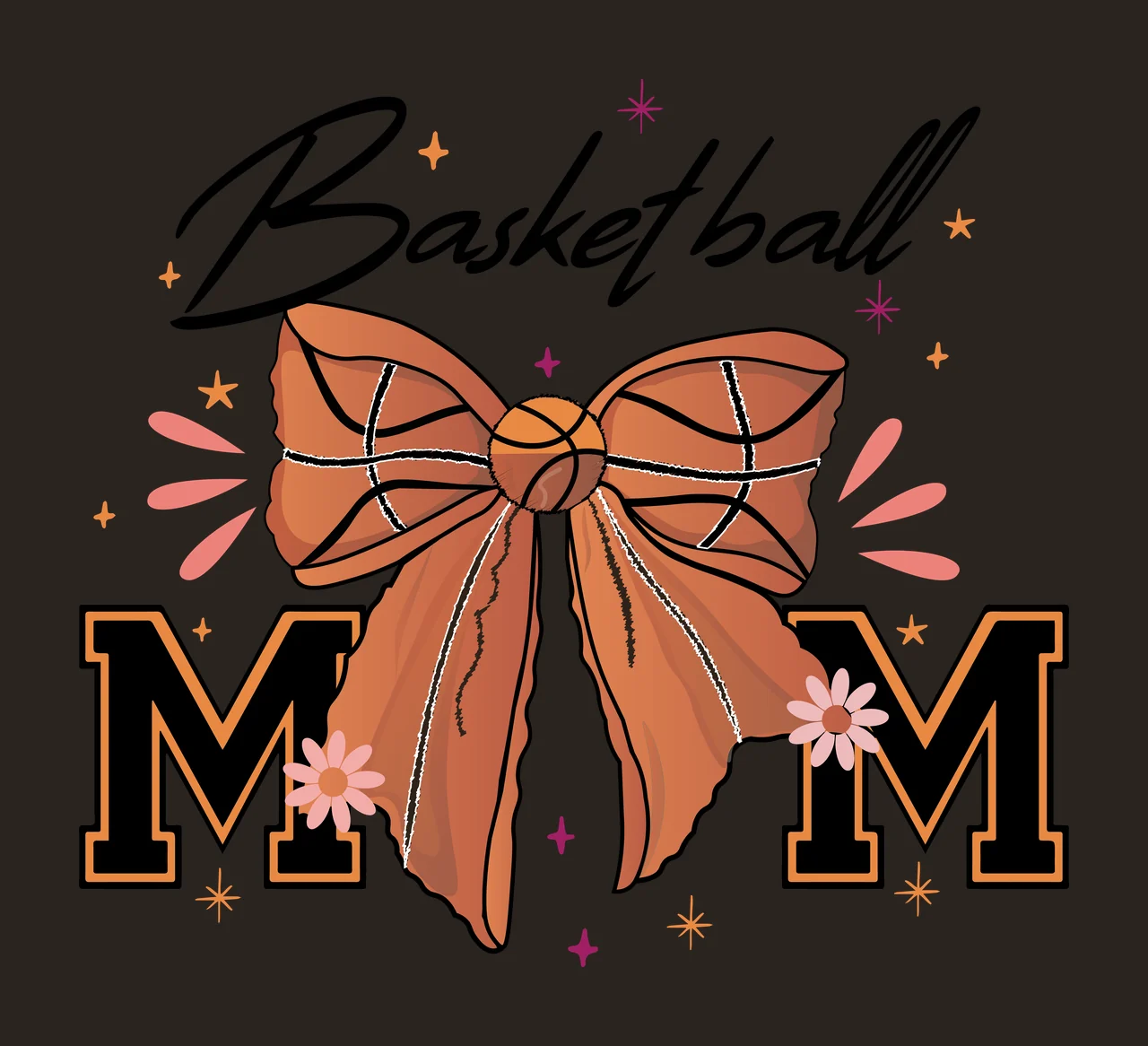 Basketball Mom Bow With Stars sports message lettering black contrast preview thumbnail