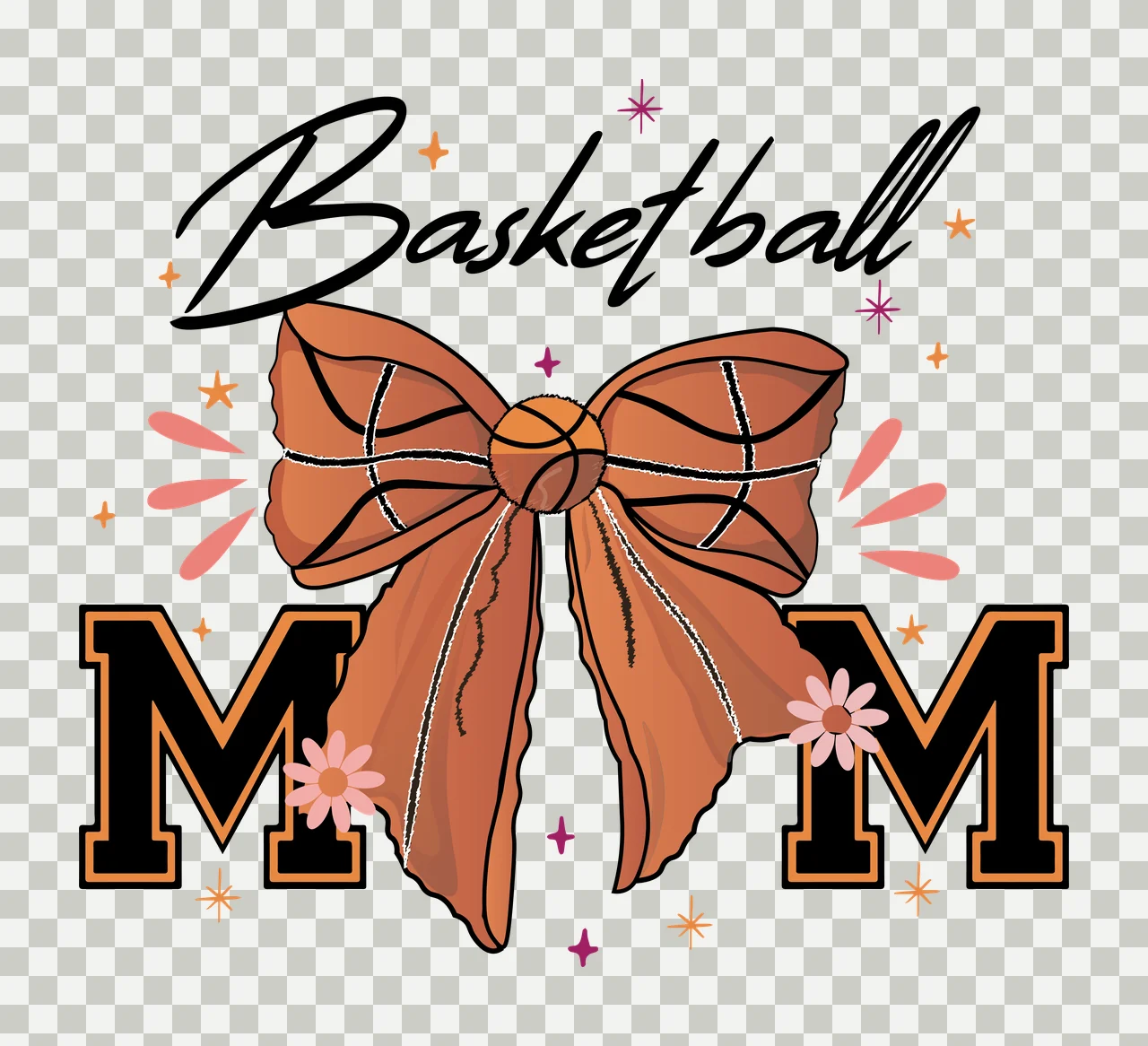 Basketball Mom Bow With Stars sports message lettering black transparency and detail preview thumbnail