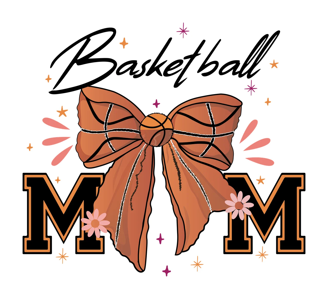 Basketball Mom Bow With Stars sports message lettering black