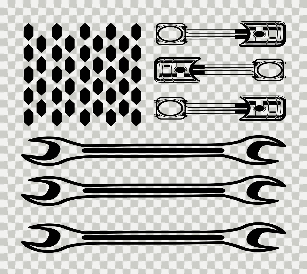 Mechanic Mechanical Wrench And Piston Flag Composition tools transparency and detail preview thumbnail