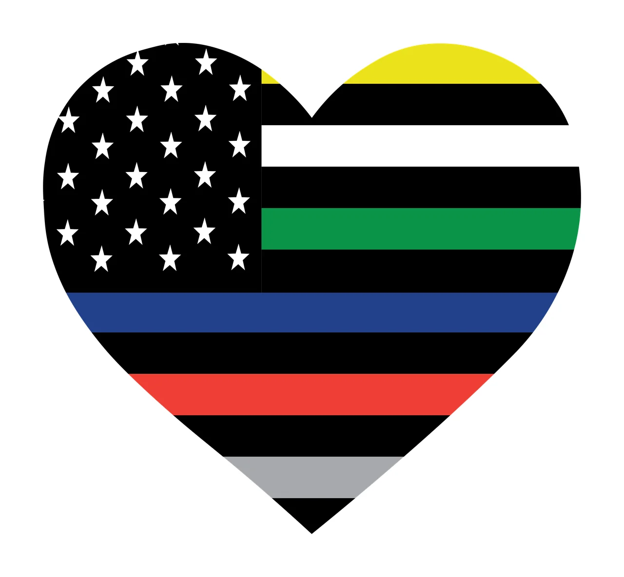 American flag variation Illustration with stars, horizontal stripes, thin blue line and thin red line in black
