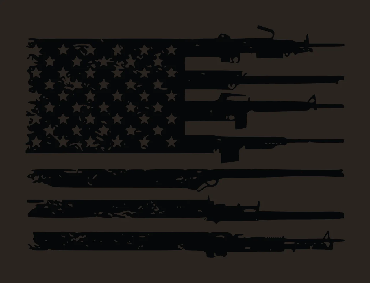 Flag Rifles Silhouette On American Stripes arranged horizontally contrast preview thumbnail