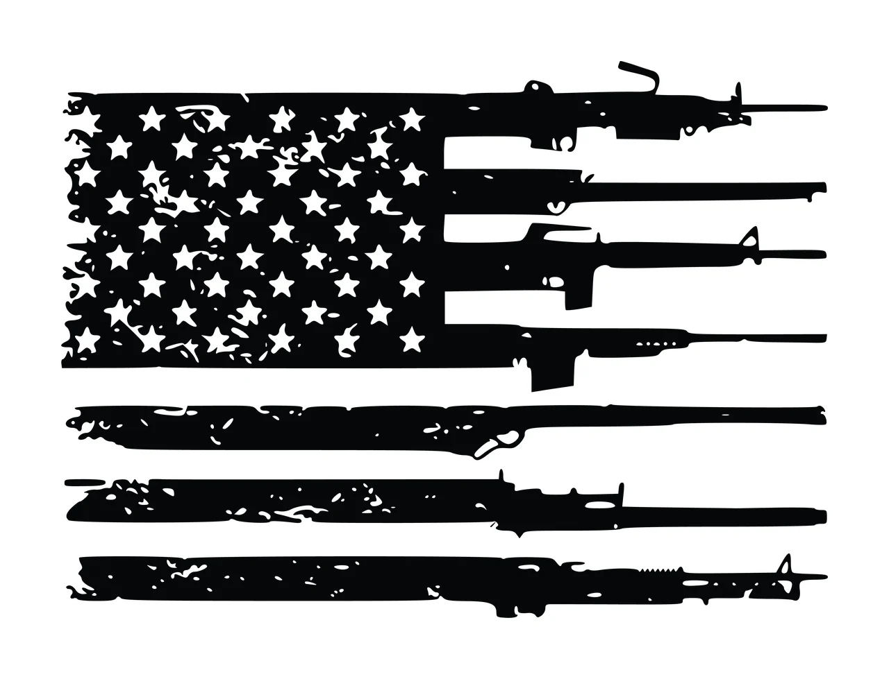 Flag Rifles Silhouette On American Stripes arranged horizontally