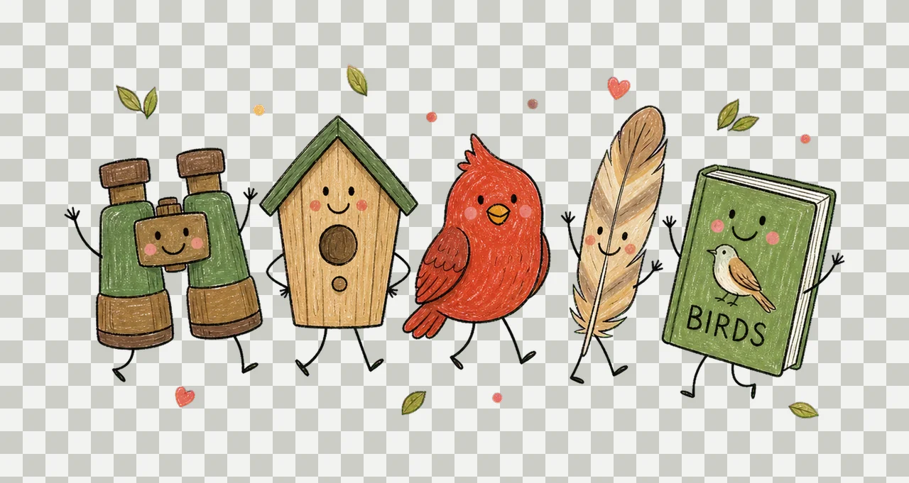 Bird Watching Doodle Crew Cute Birdwatcher Variation C transparency and detail preview thumbnail