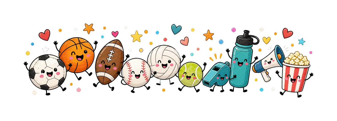 Cute Sports Balls Soccer Game Day Doodle Variation B