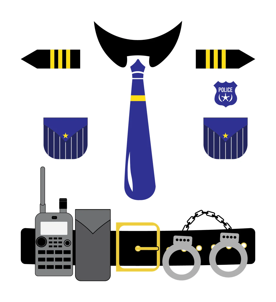 Tie And Belt Equipment Silhouettes arrows shield radio handcuffs