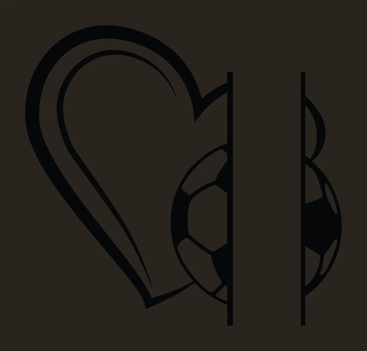 Soccer Ball And Heart Split line black white sports icon contrast preview thumbnail