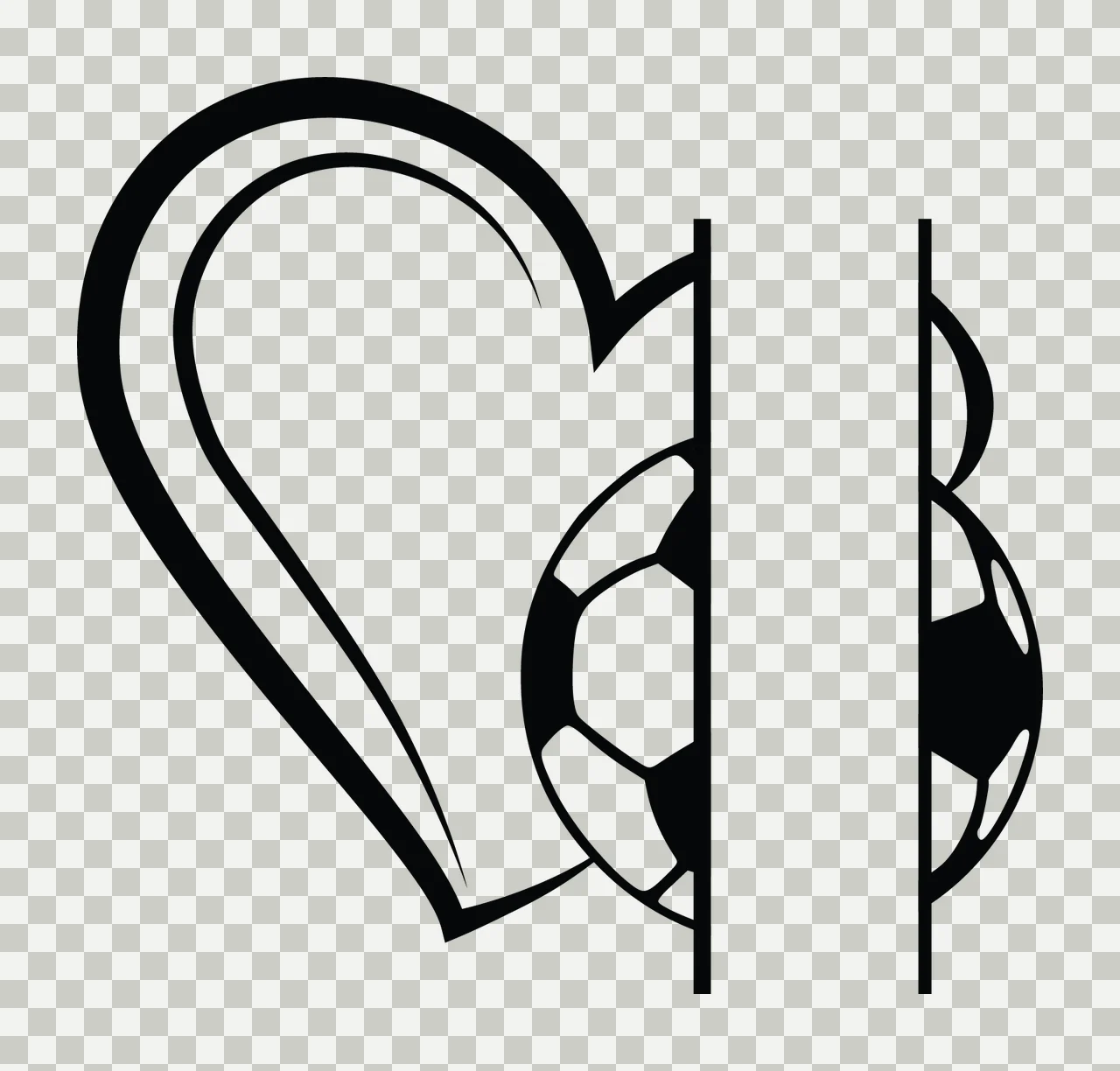 Soccer Ball And Heart Split line black white sports icon transparency and detail preview thumbnail