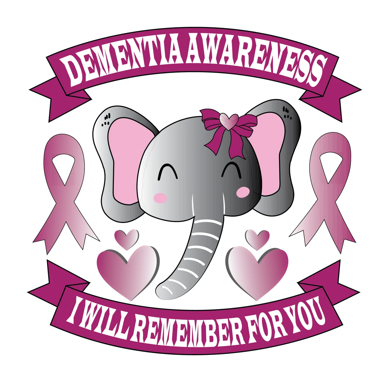 Elephant Graphic With Bow And Ribbons displayed ribbon heart
