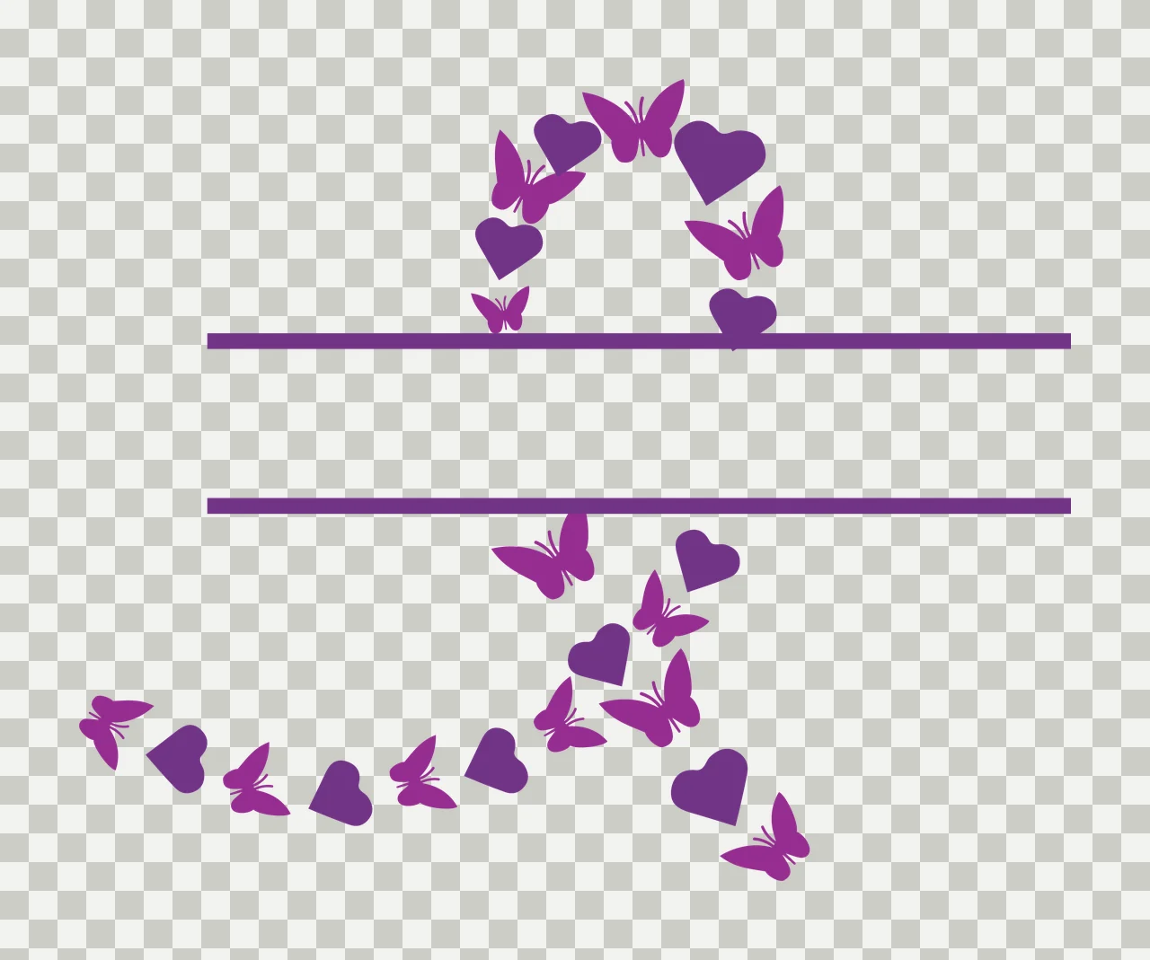 Monogram Frame Decorating With Butterflies And Hearts transparency and detail preview thumbnail