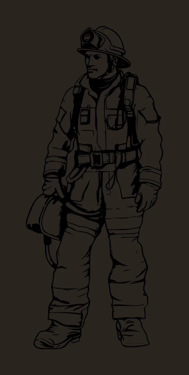 Firefighter In Protective Gear Standing helmet black uniform contrast preview thumbnail