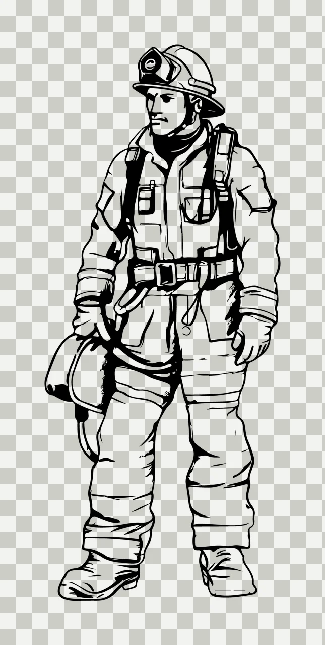 Firefighter In Protective Gear Standing helmet black uniform transparency and detail preview thumbnail