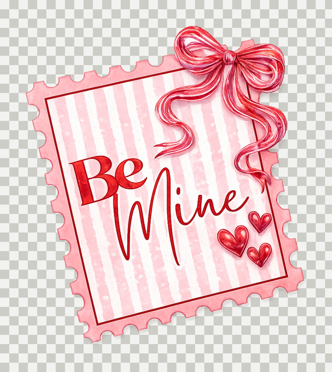 Coquette Valentines Postage Stamp Be Mine Heart Design transparency and detail preview thumbnail