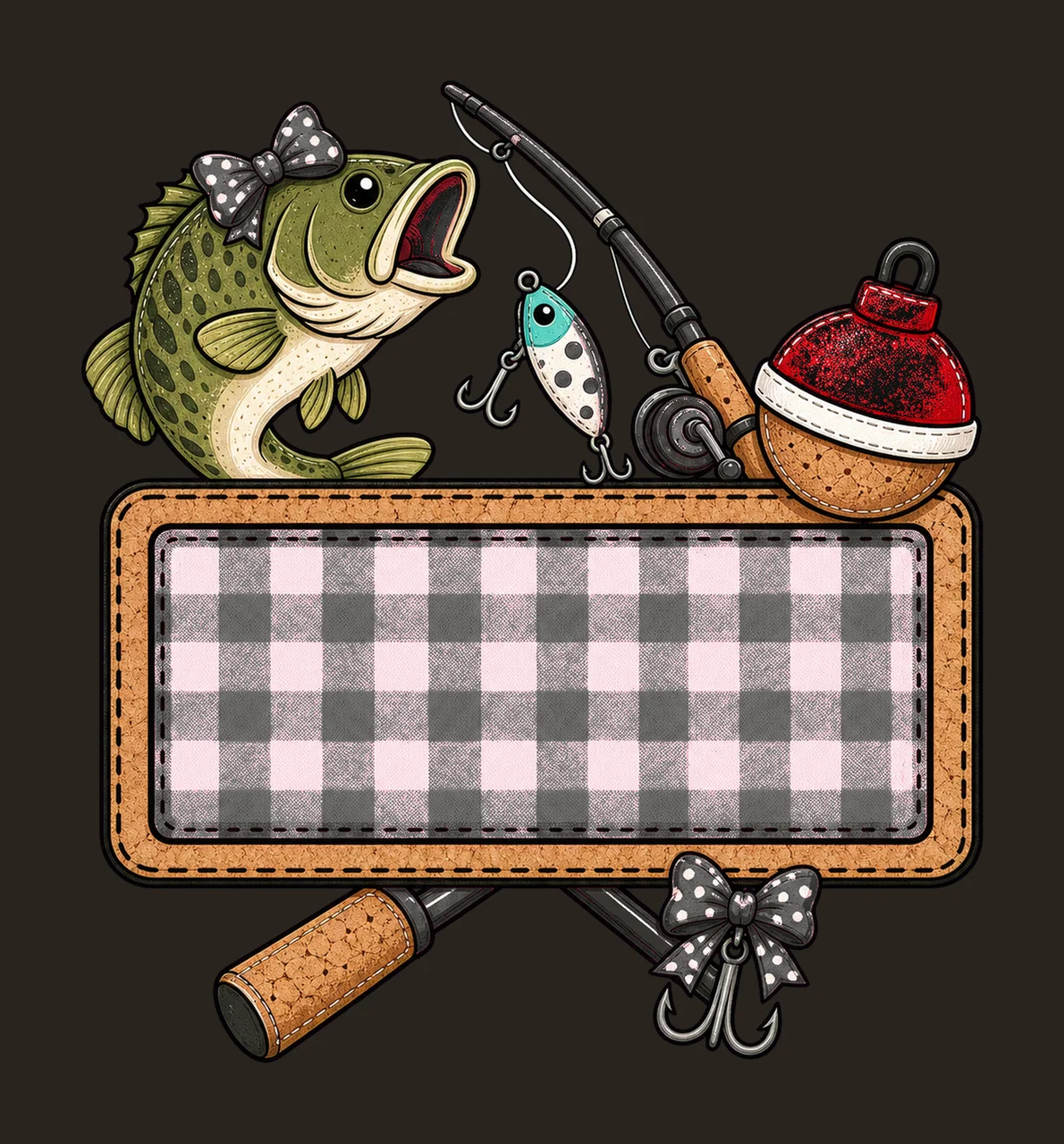 Bass Fishing Cork Hand Drawn Name Patch Applique Variation E contrast preview thumbnail