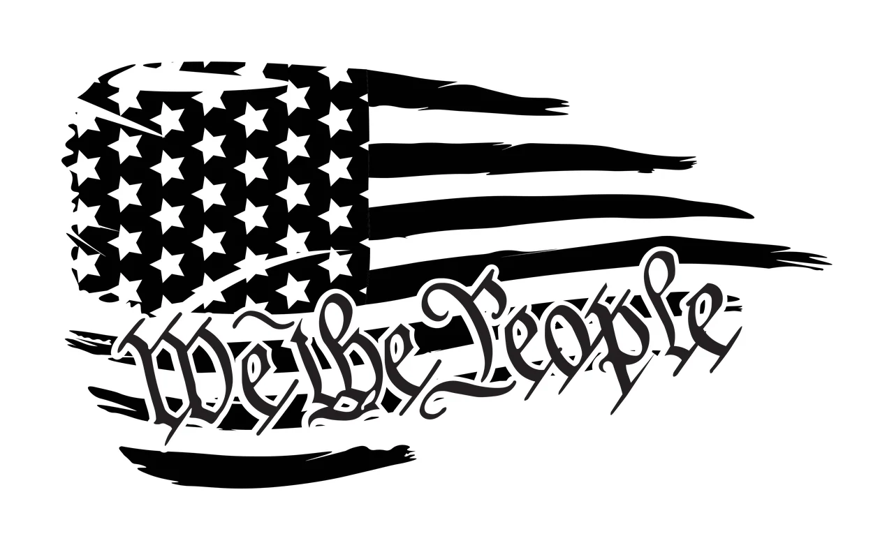 We The People Stylized Flag Lettering curving star stripe calligraphy