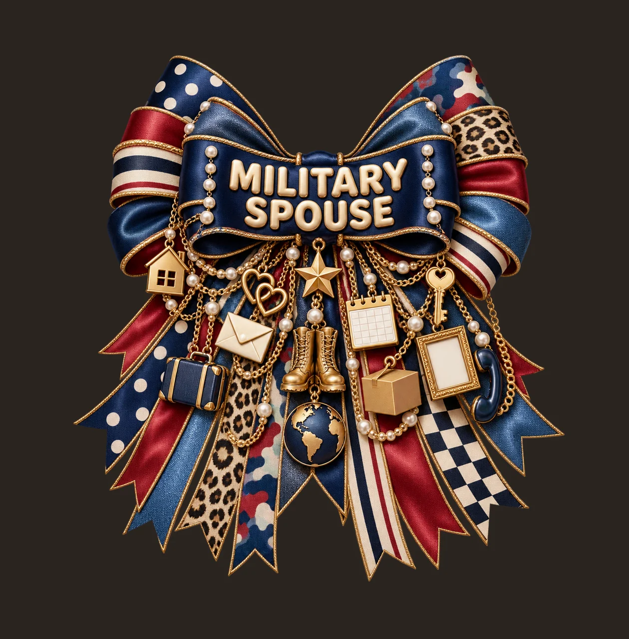 Military Spouse Bow Charm PNG, Gold Chain Charms, Transparent Sublimation Design, Digital Download contrast preview thumbnail