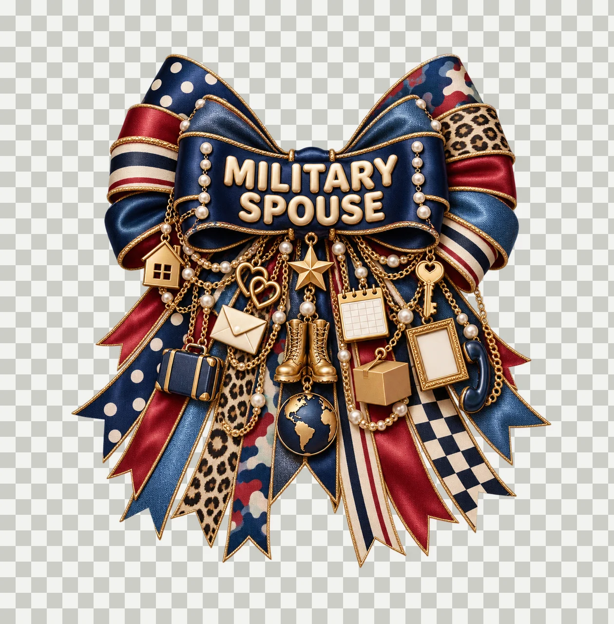 Military Spouse Bow Charm PNG, Gold Chain Charms, Transparent Sublimation Design, Digital Download transparency and detail preview thumbnail