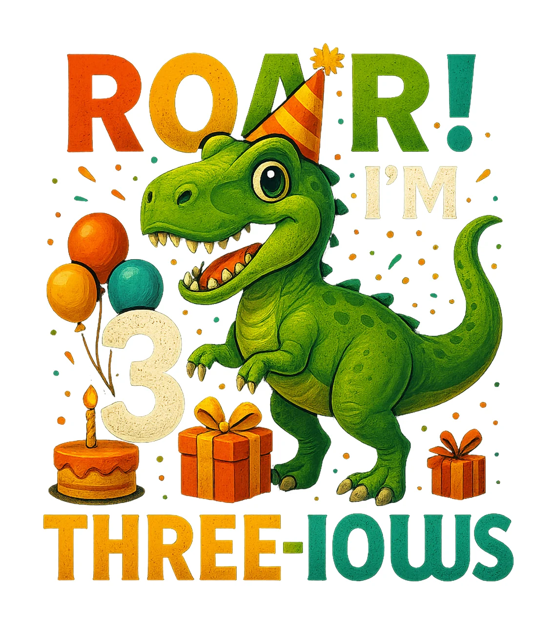 Dinosaur Birthday Artwork Rawr Three Rex Green Rex Balloons