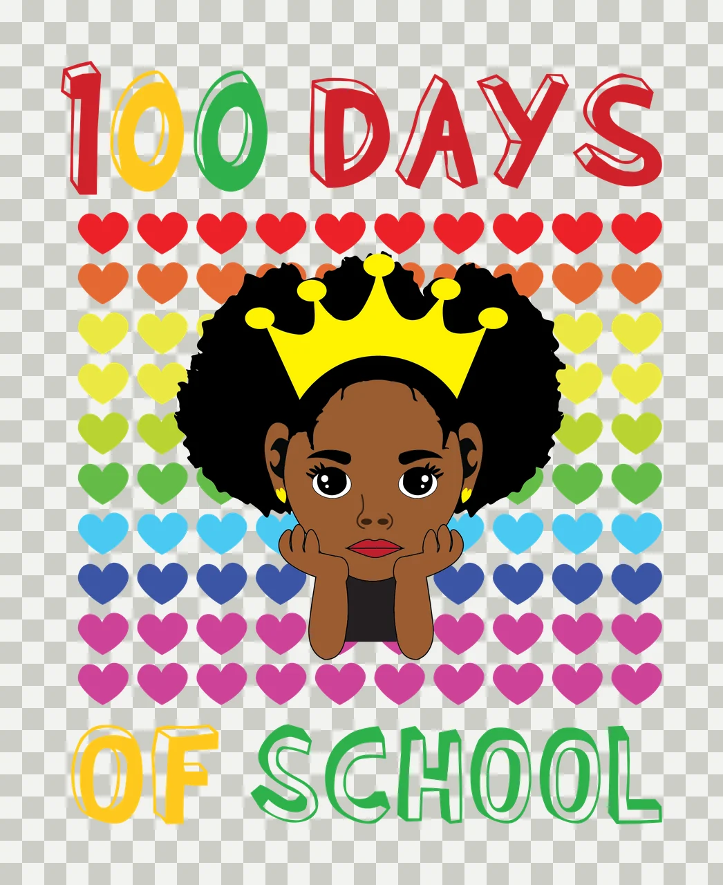 Black Afro 100 Days Of School Heart Pattern arranging in grid transparency and detail preview thumbnail