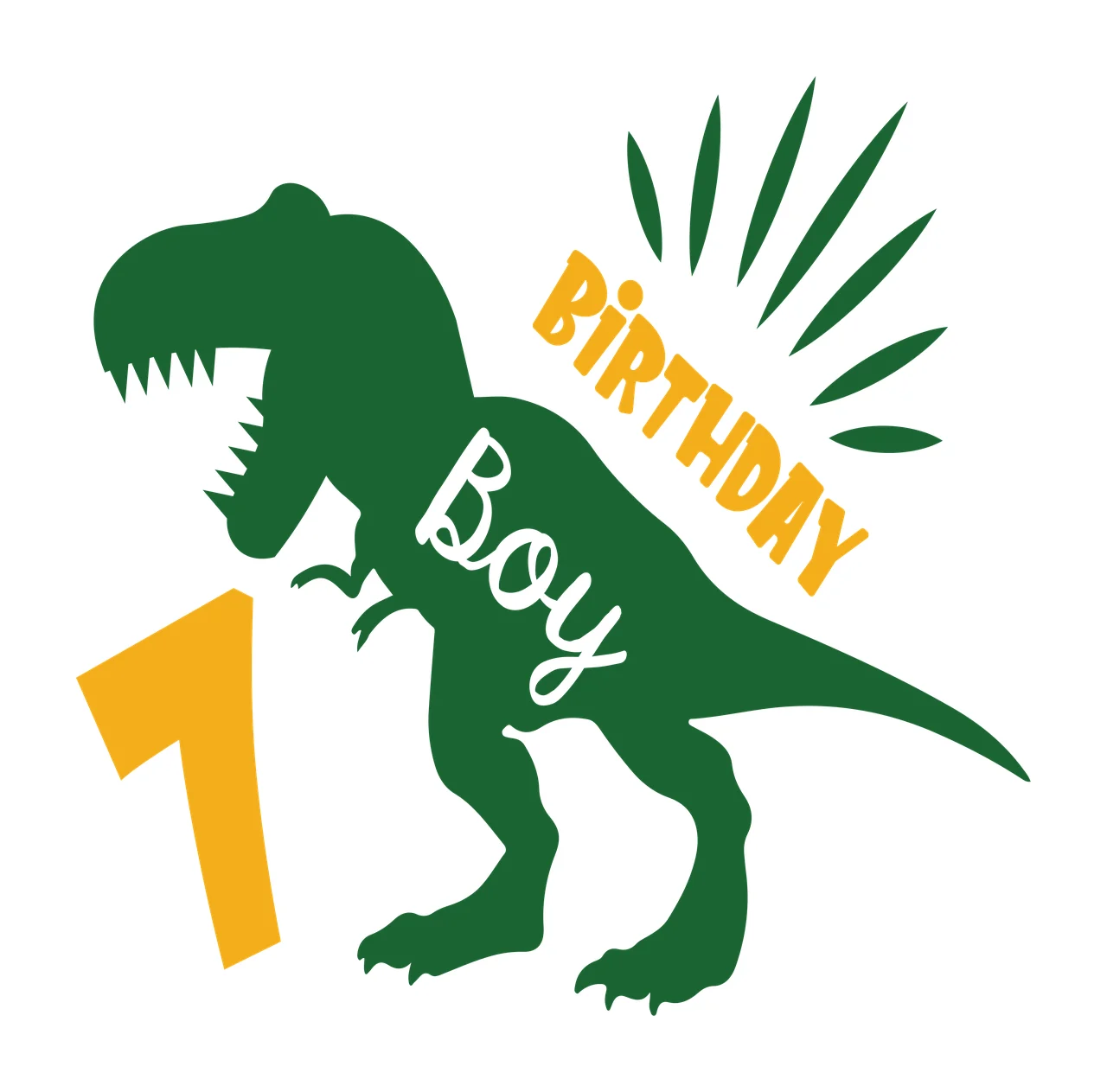 Birthday Boy 1 Dinosaur Silhouette standing number sunburst