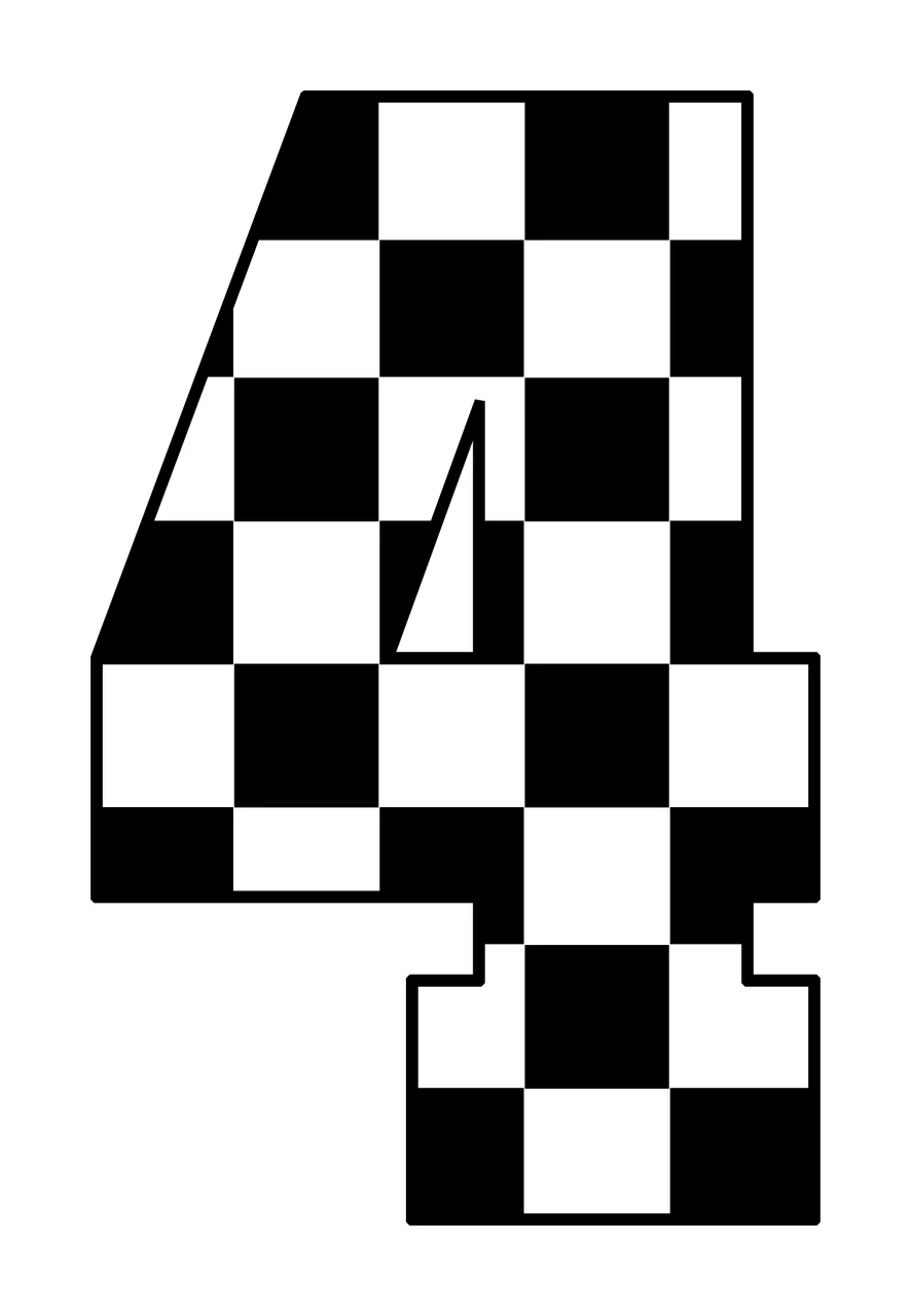 4 Number Four With A Black And White checkerboard pattern digit