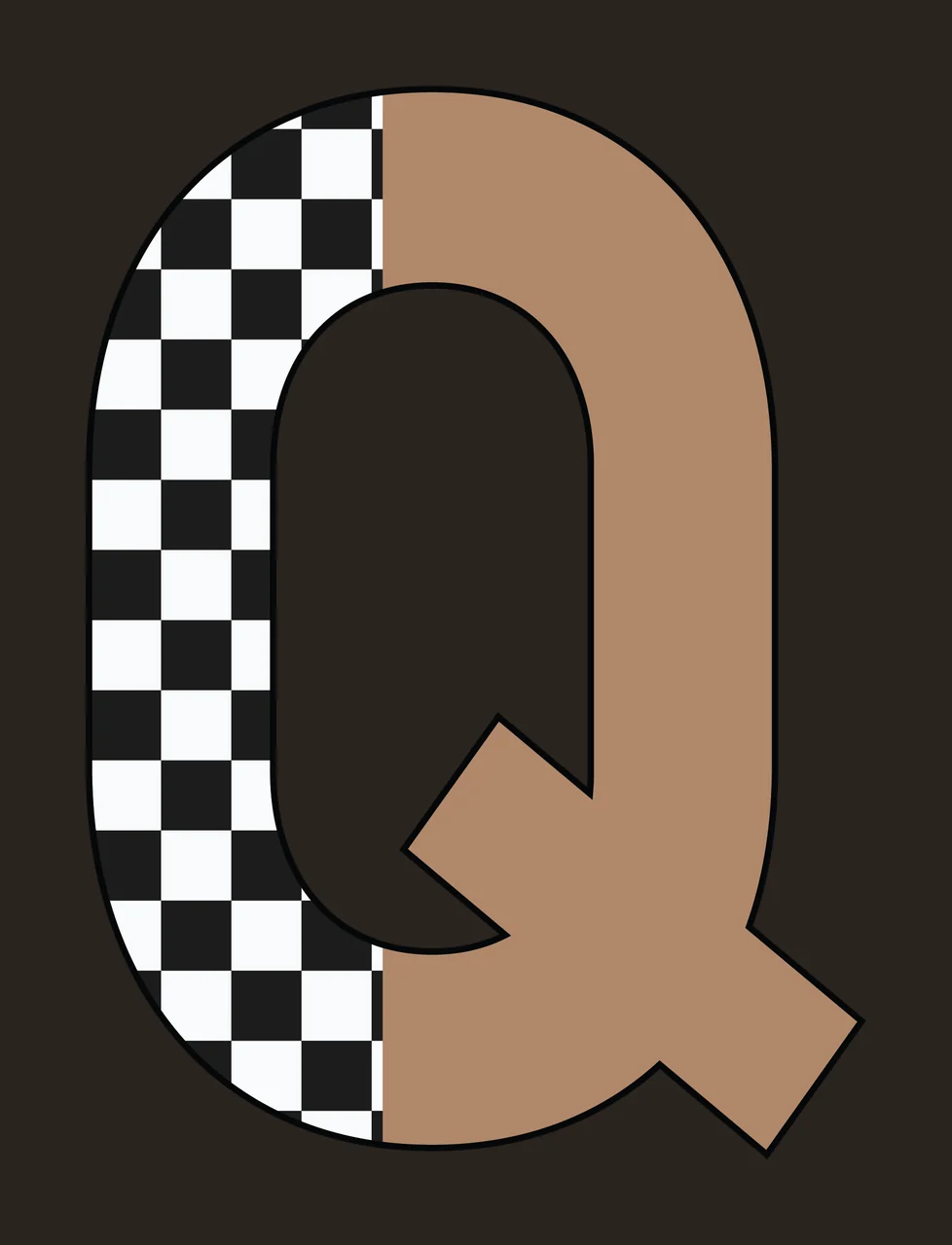 Can Glass Wrap Q Letter With Checkerboard Pattern contrast preview thumbnail