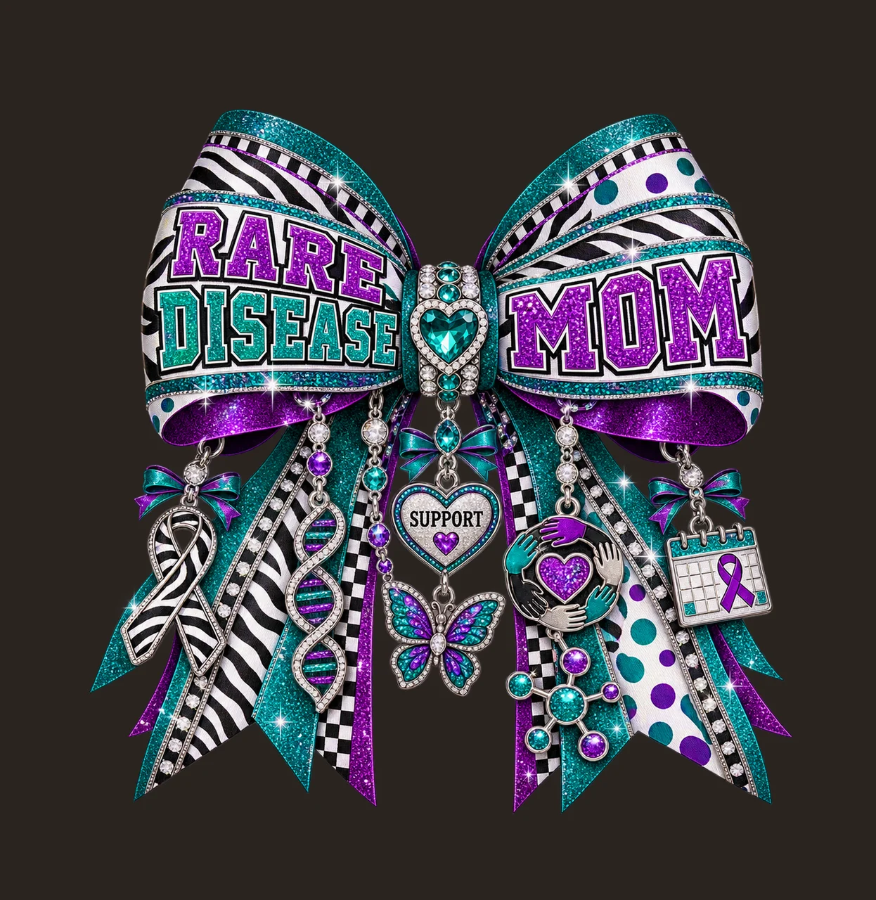 Rare Disease Mom Bow Charm PNG, Patterned Varsity Mom Ribbon Clipart, Transparent Sublimation Digital Download contrast preview thumbnail