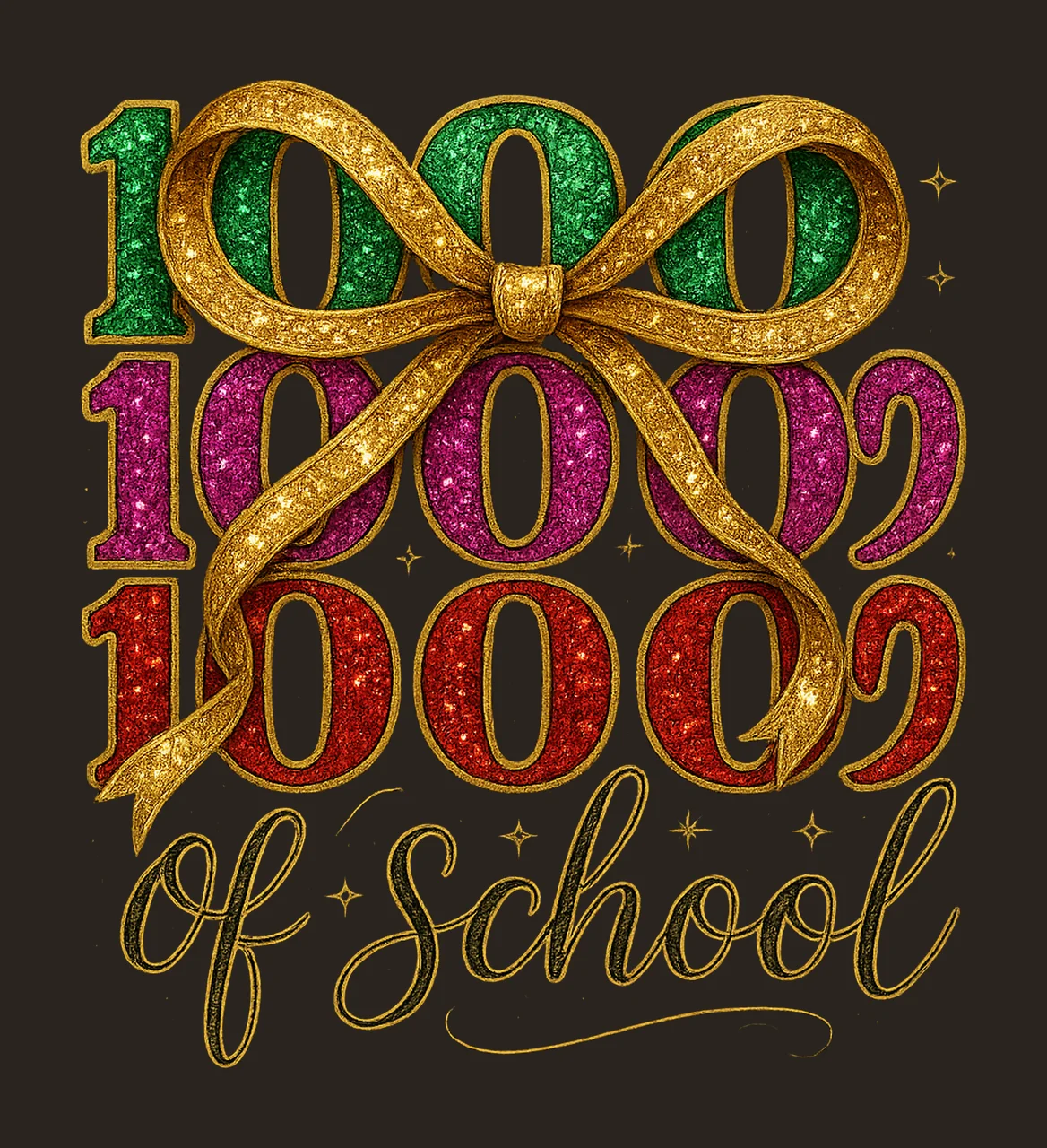 100 Day Of School Preppy Pink Bow Design Brushstroke contrast preview thumbnail
