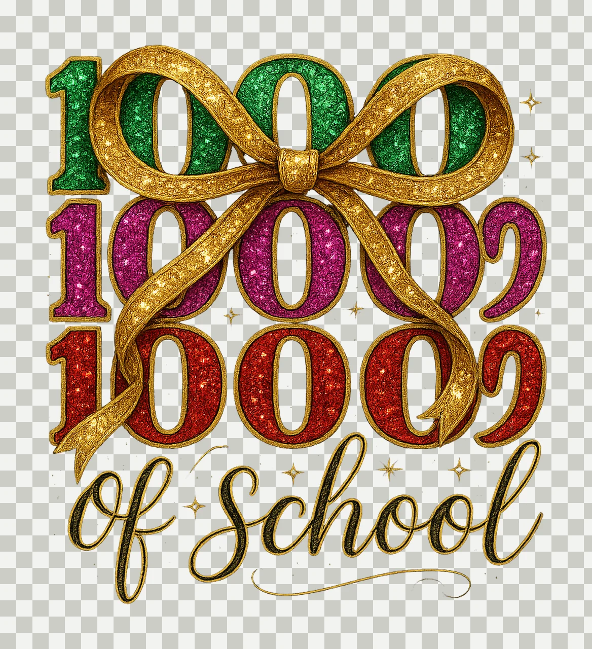 100 Day Of School Preppy Pink Bow Design Brushstroke transparency and detail preview thumbnail