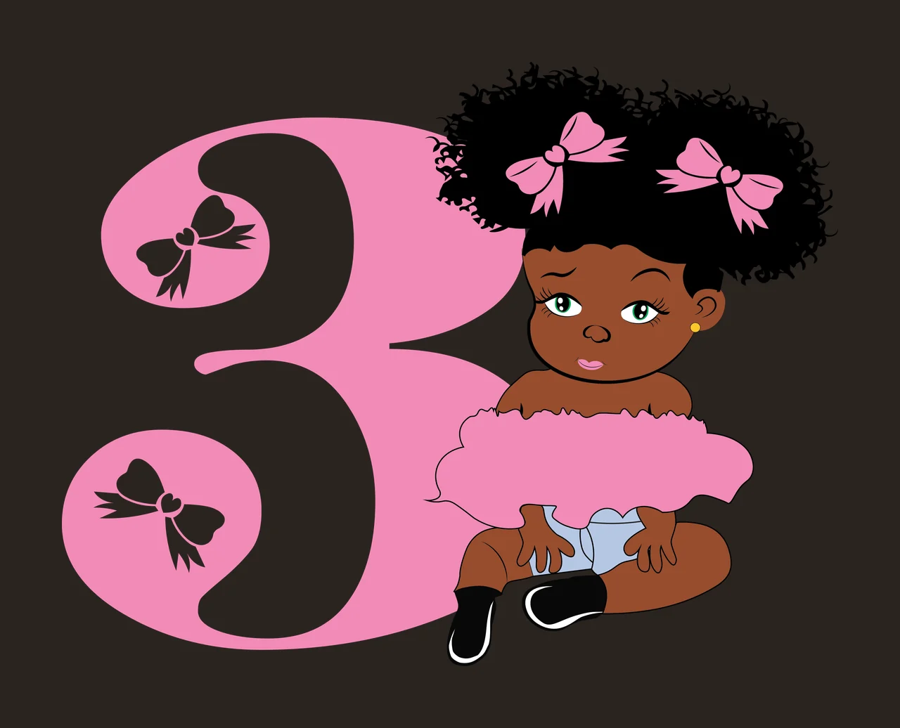 Black 3 Silhouette Of A Curly Haired Figure sitting number three contrast preview thumbnail