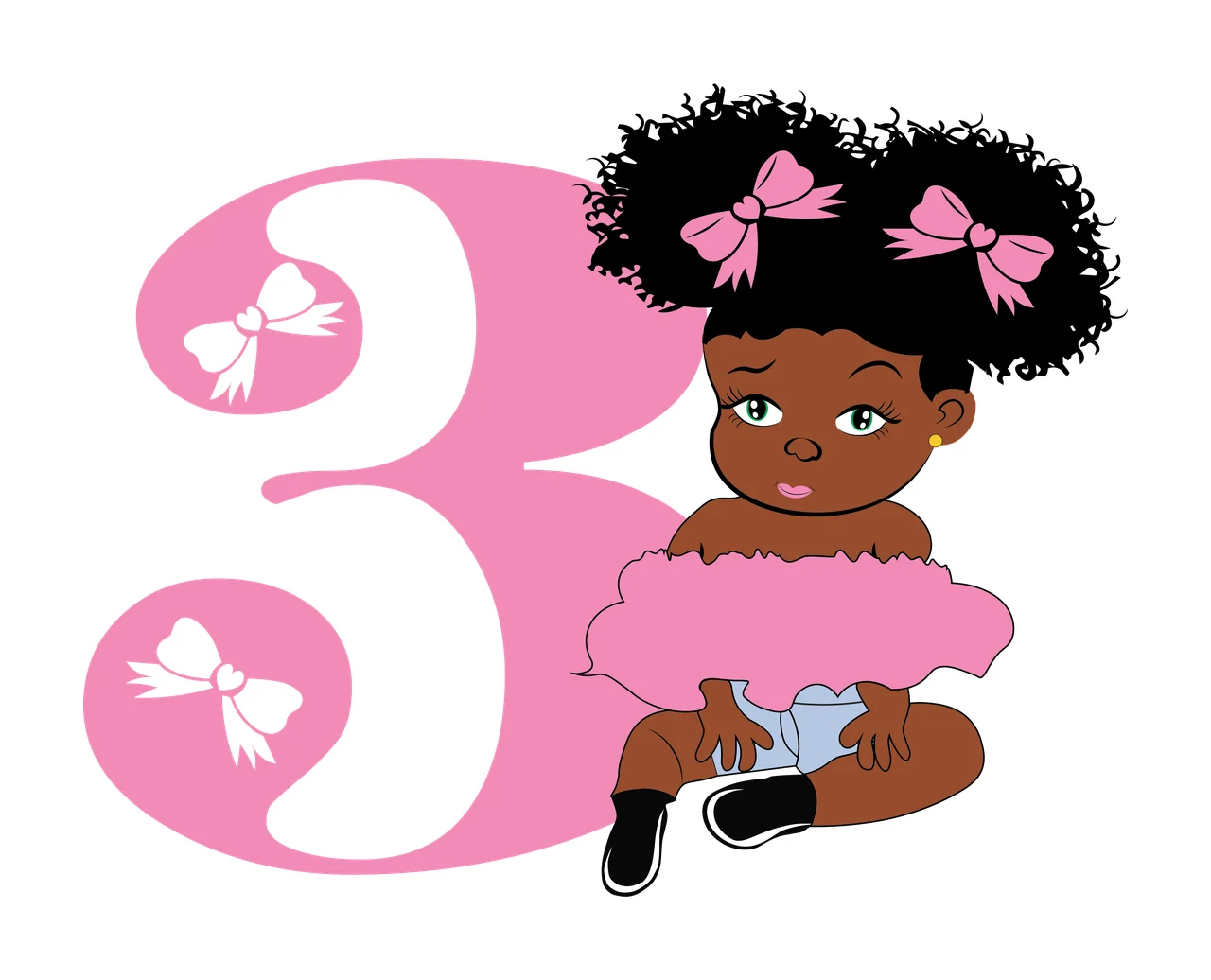 Black 3 Silhouette Of A Curly Haired Figure sitting number three