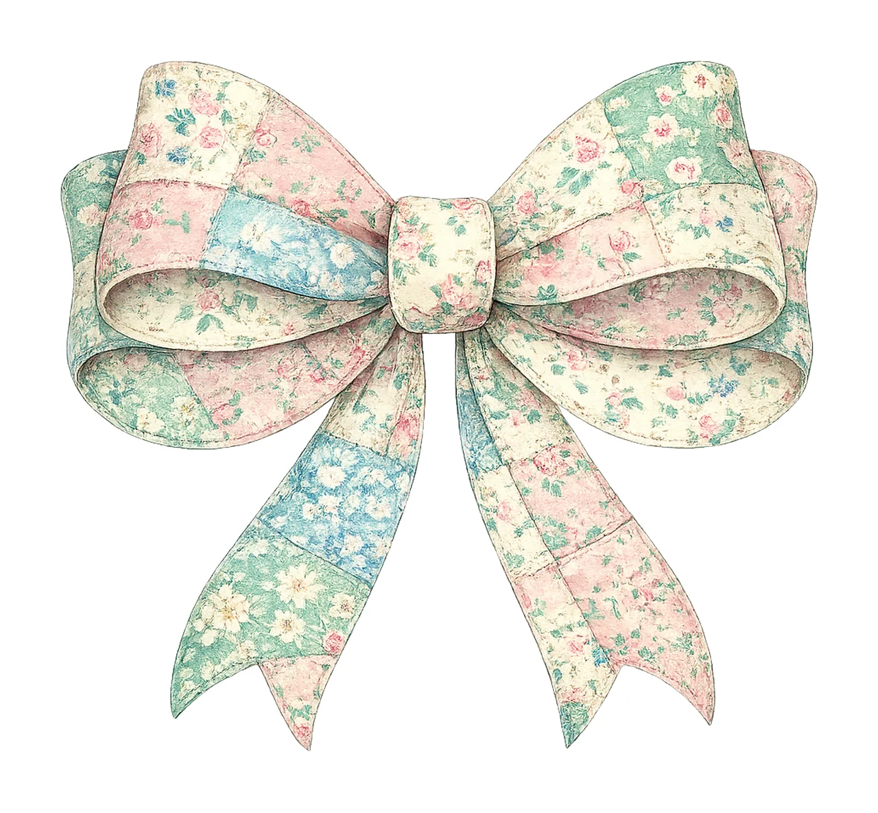 Vintage Bow Floral Patchwork Design Retro Bow Artwork
