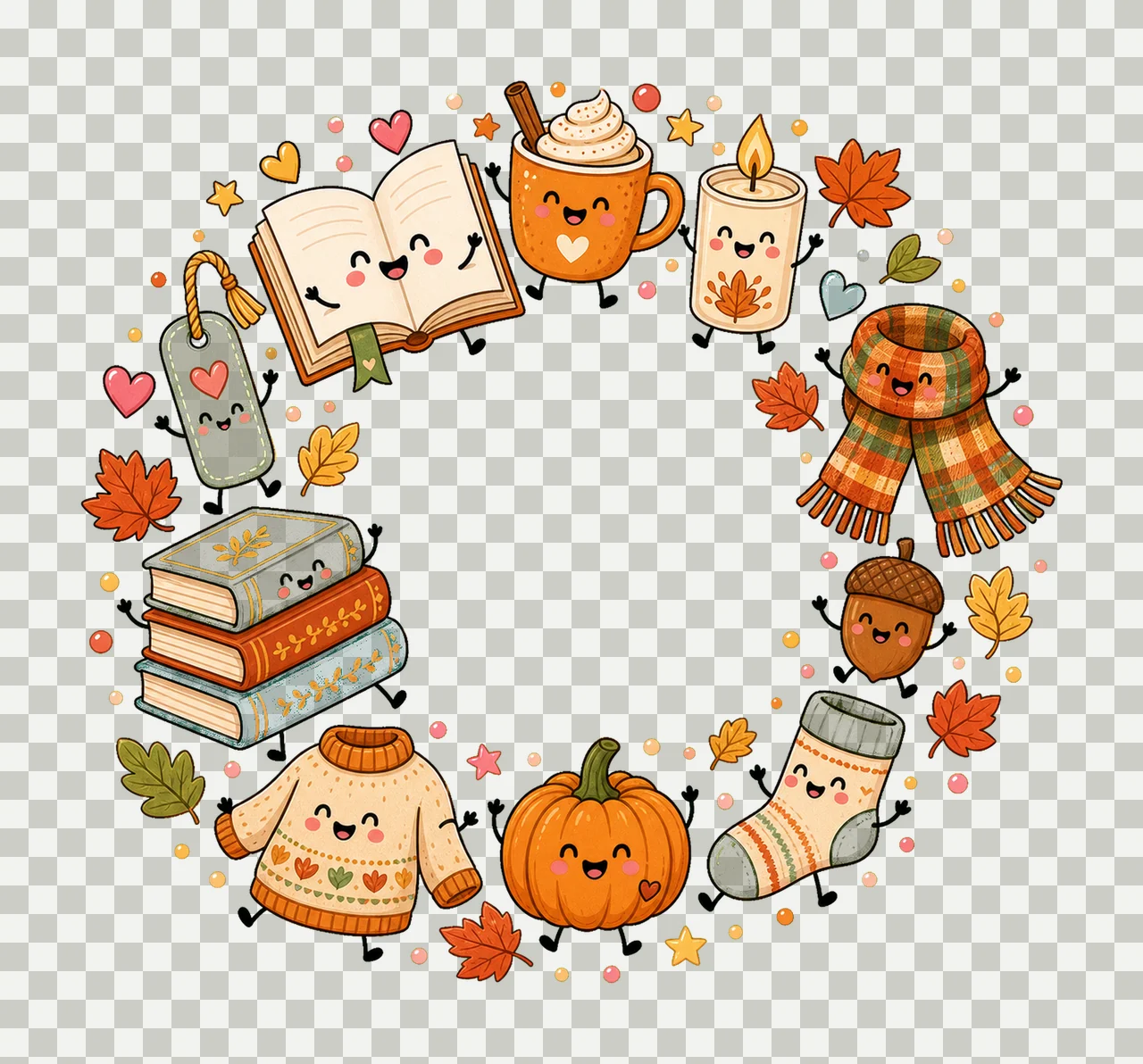 Cute Fall Book Characters Cozy Autumn Reading Variation A transparency and detail preview thumbnail