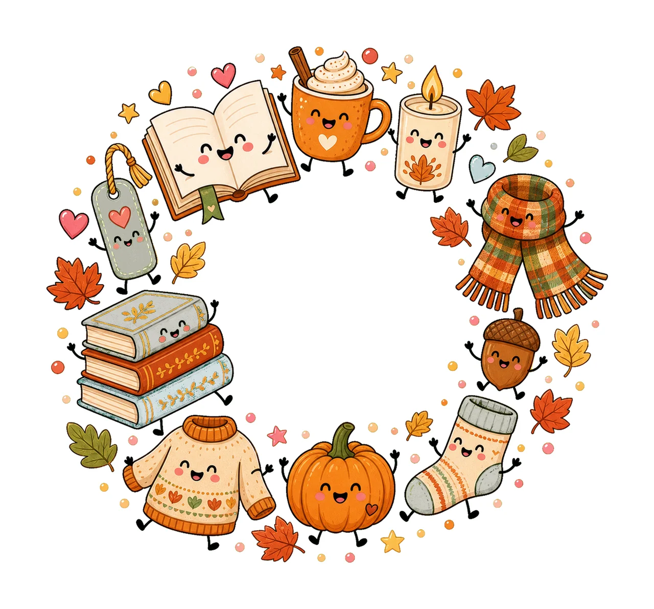 Cute Fall Book Characters Cozy Autumn Reading Variation A