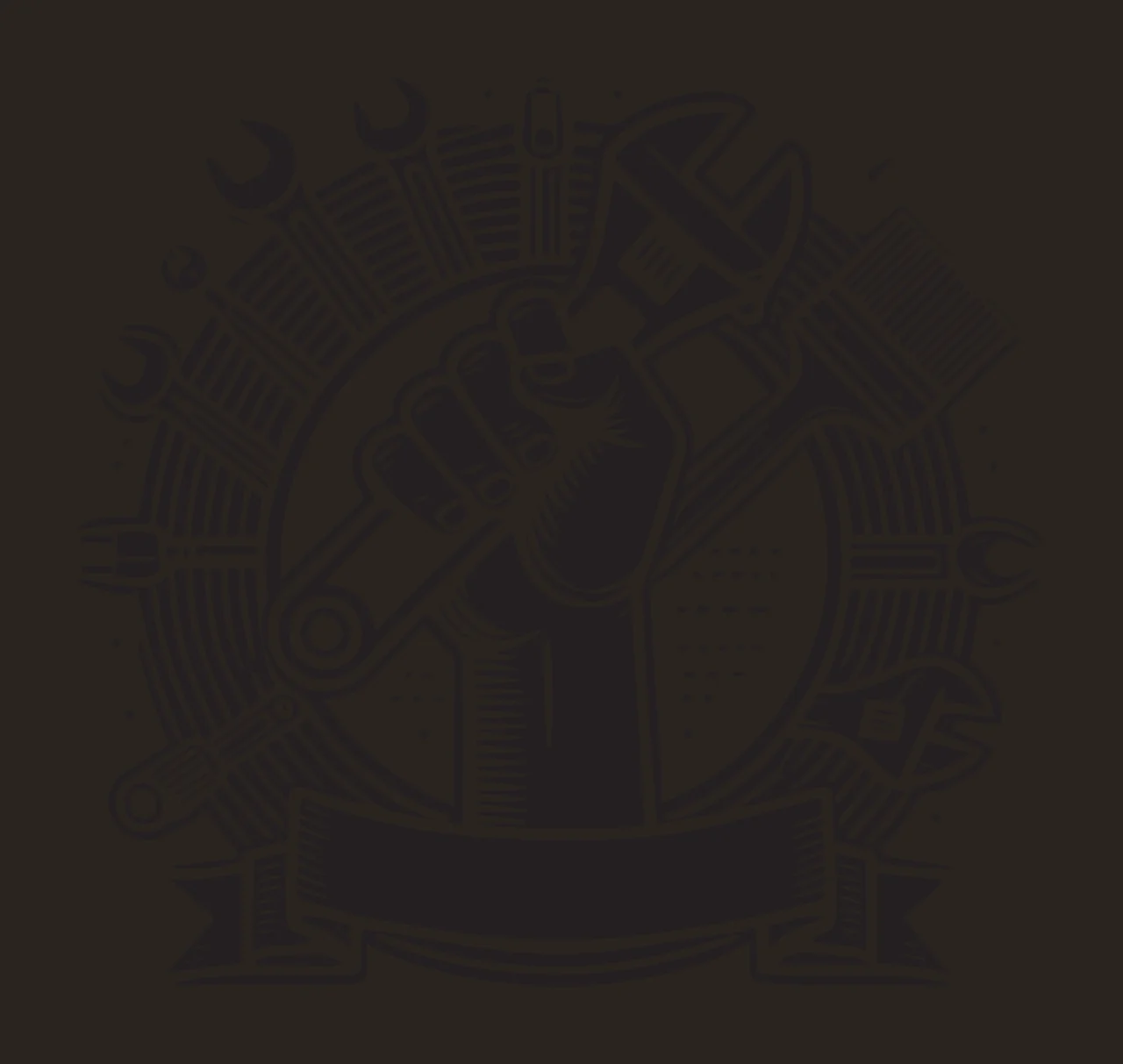 Hand Holding Wrench Tool Emblem tools ribbon circle black white contrast preview thumbnail