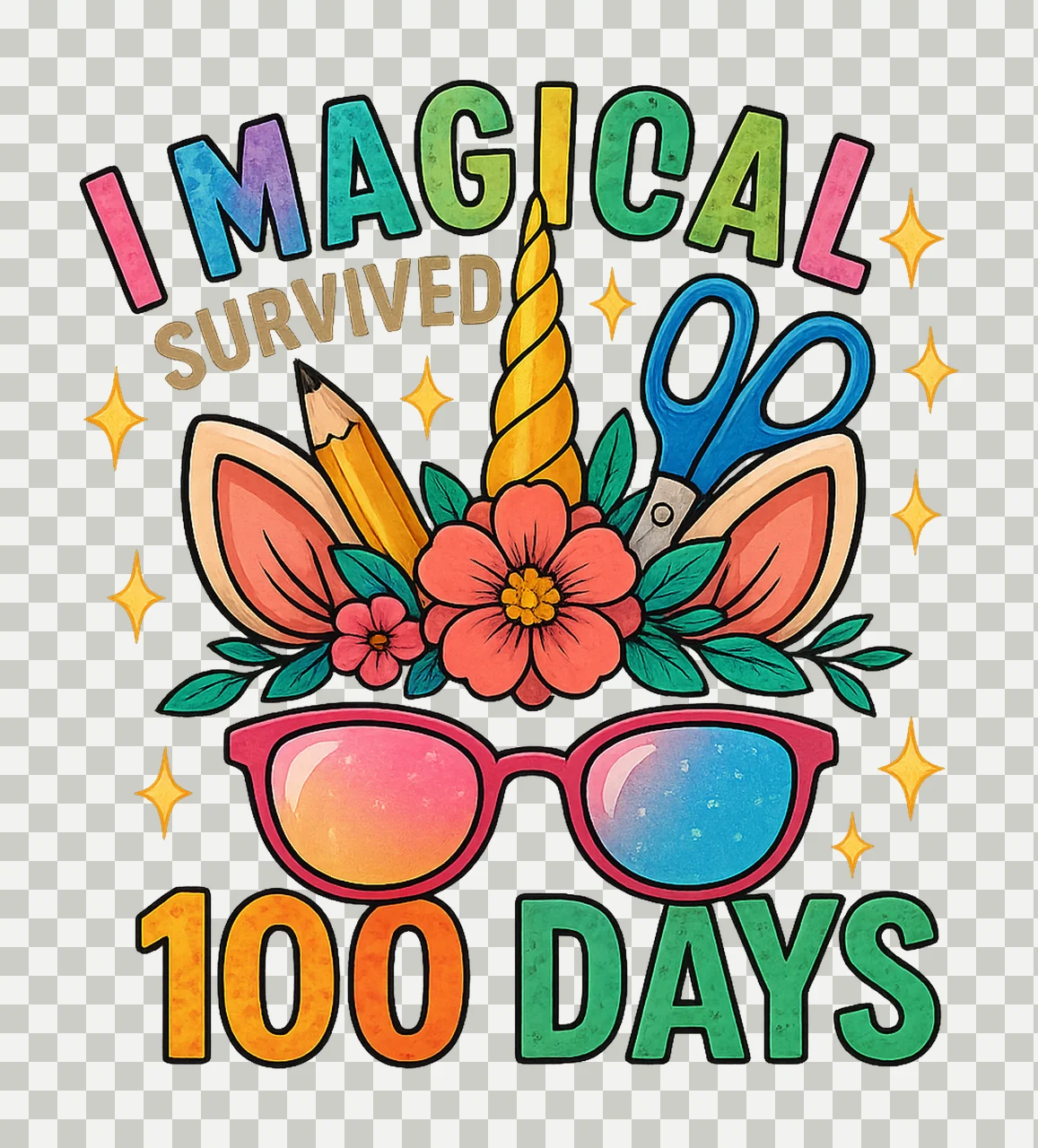 Magically Survived 100 Days Unicorn 100 Days of School transparency and detail preview thumbnail