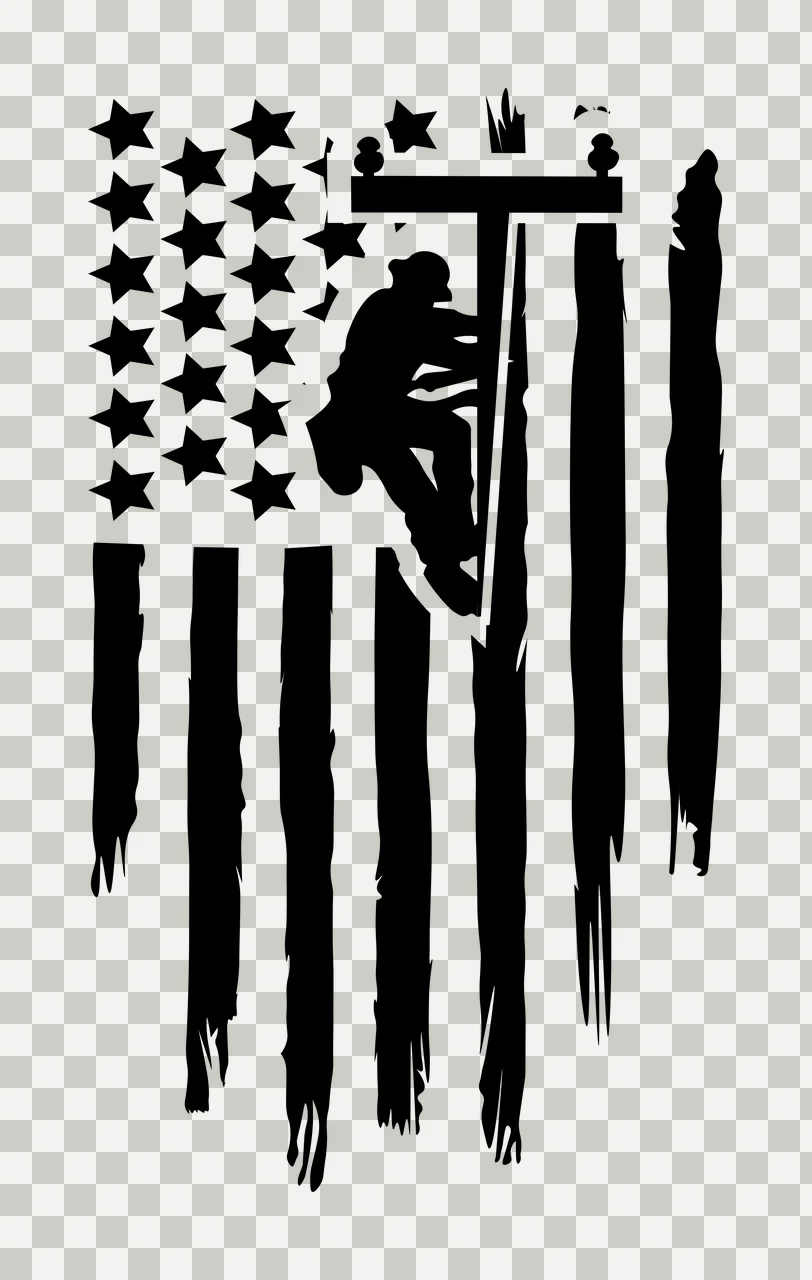 Lineman Climbing Pole Flag Silhouette utility stars stripes transparency and detail preview thumbnail