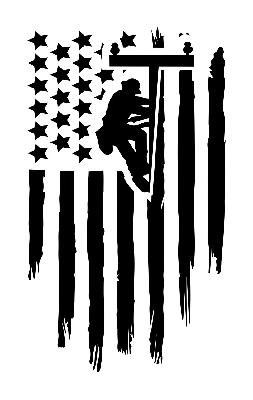 Lineman Climbing Pole Flag Silhouette utility stars stripes