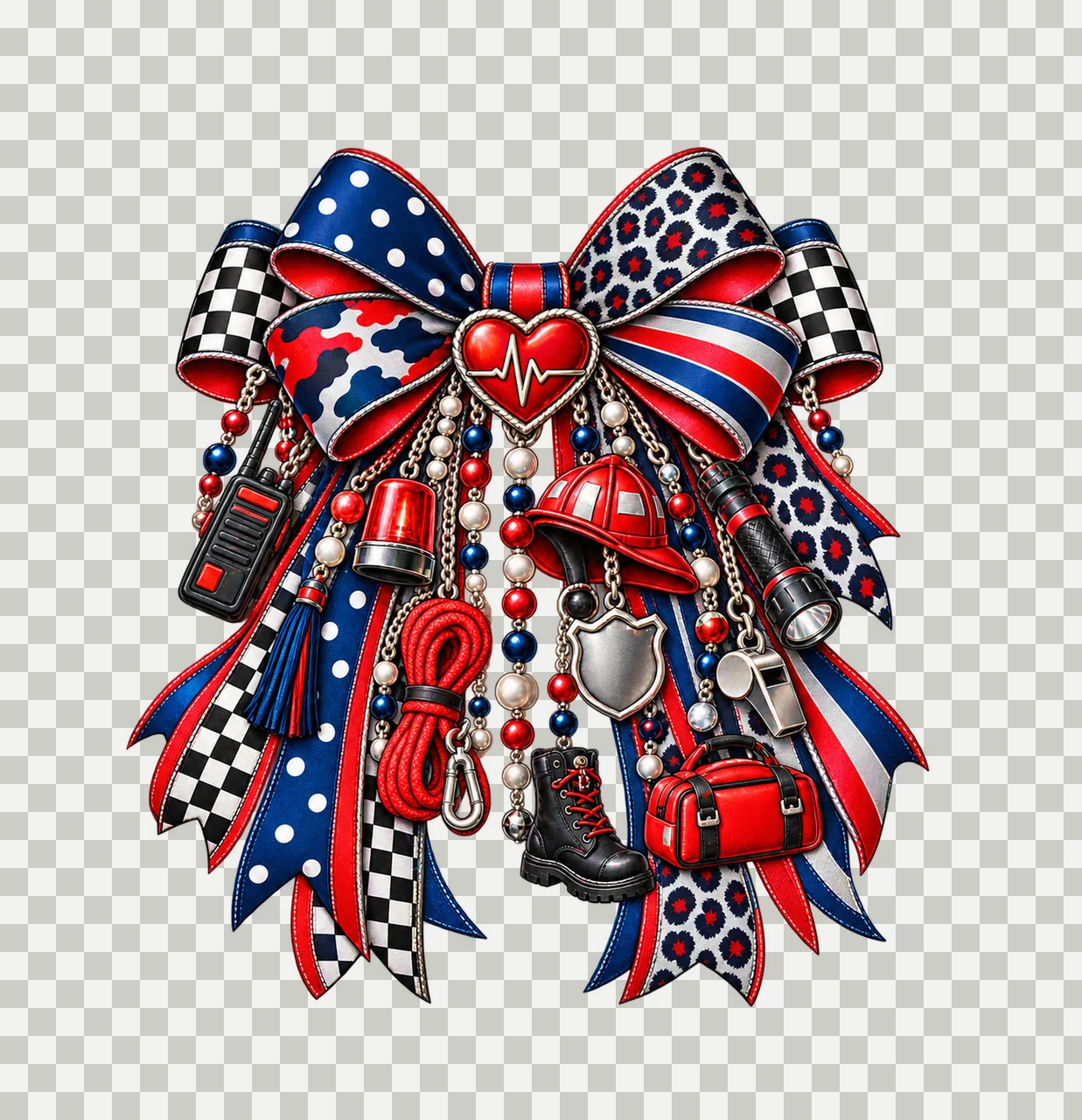 First Responder Bow Charm PNG, Rescue Radio Siren and Helmet, Appreciation Sublimation Design, Transparent Digital Download transparency and detail preview thumbnail