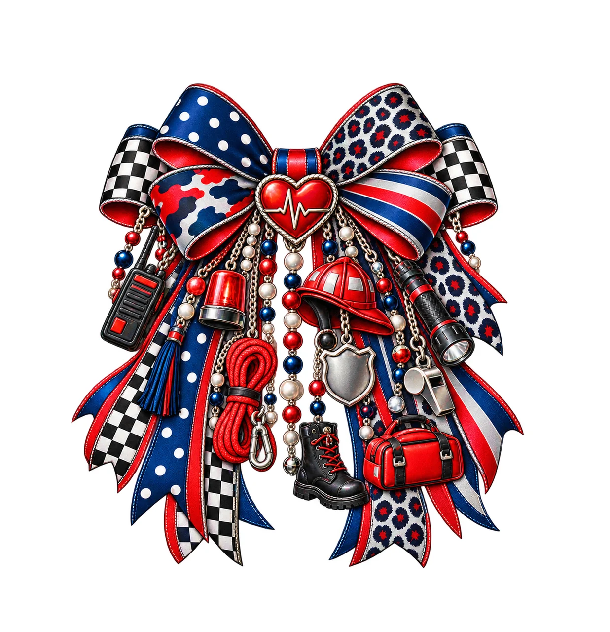 First Responder Bow Charm PNG, Rescue Radio Siren and Helmet, Appreciation Sublimation Design, Transparent Digital Download