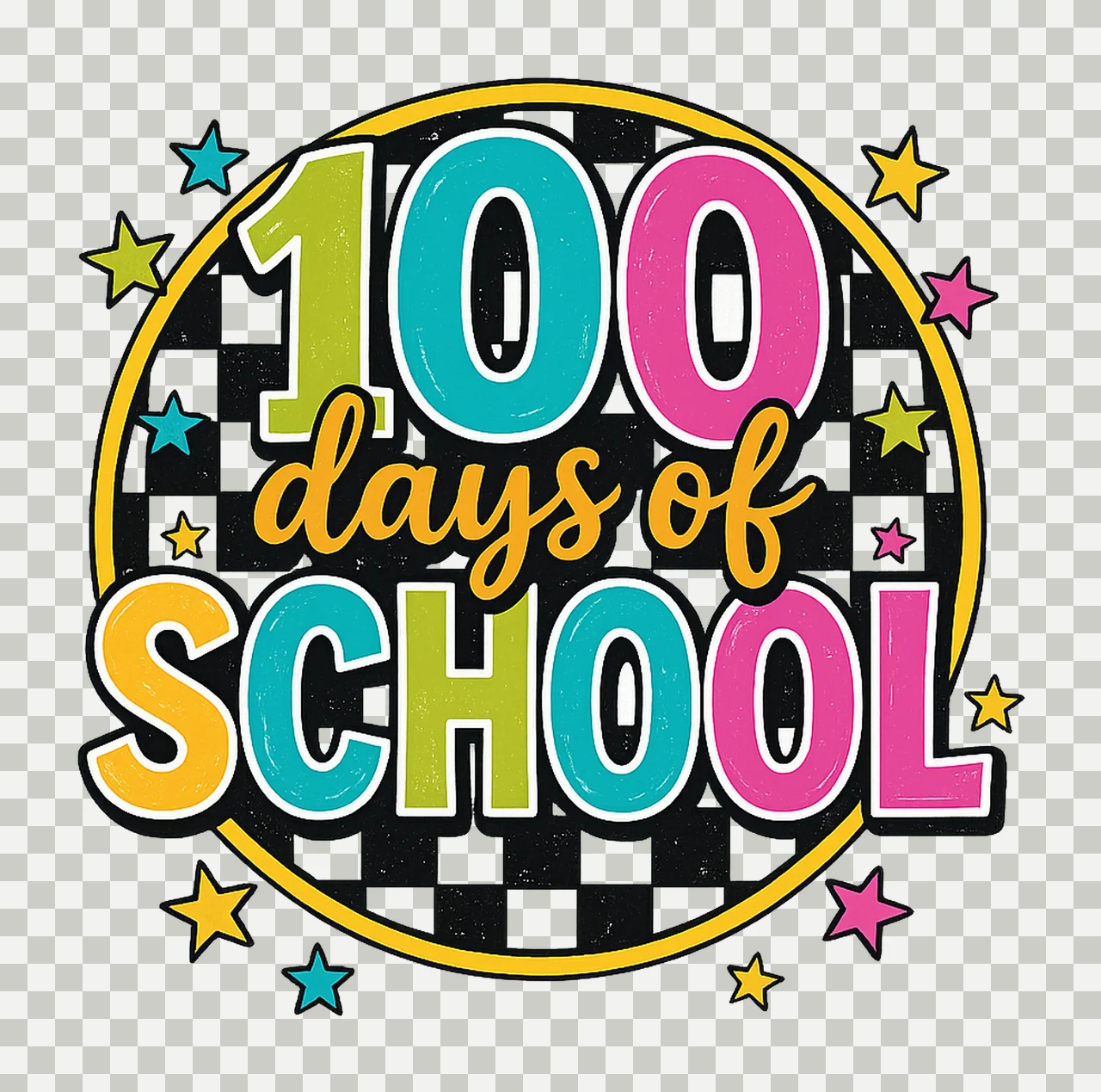 Retro Checkered 100 Days of School Colorful Teacher Design transparency and detail preview thumbnail