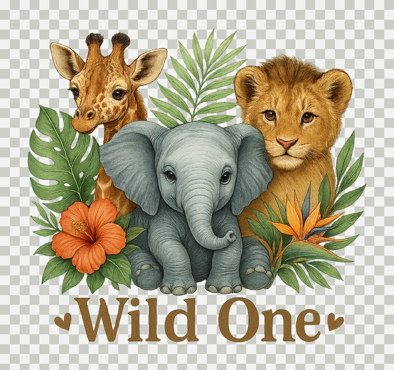 Wild One Sublimation Design 1st Birthday Safari Animals transparency and detail preview thumbnail