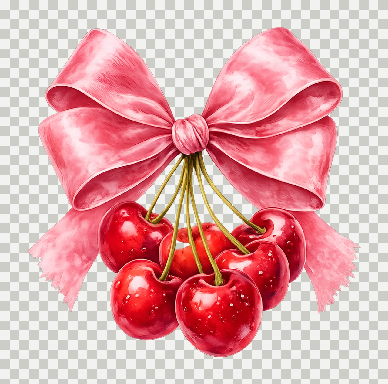 Cherry with Bow Watercolor Cherry Artwork Vintage Coquette transparency and detail preview thumbnail