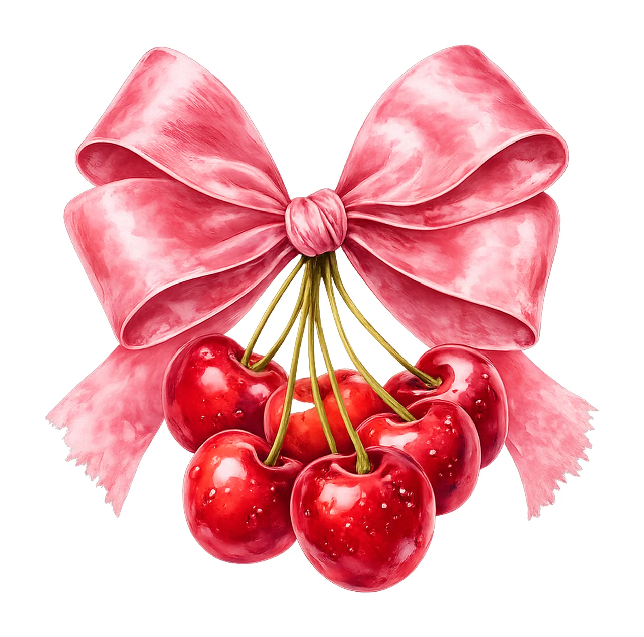 Cherry with Bow Watercolor Cherry Artwork Vintage Coquette