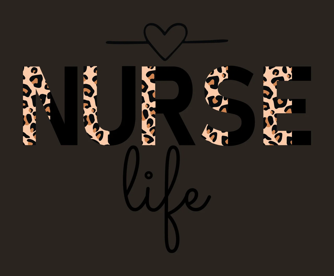 Nurse Life Text With Heart Icon line black white typography contrast preview thumbnail