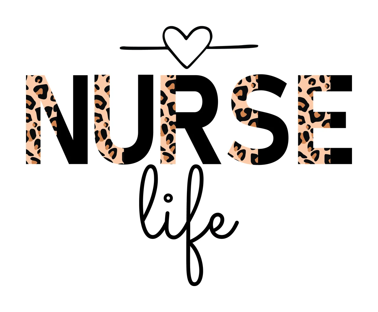 Nurse Life Text With Heart Icon line black white typography