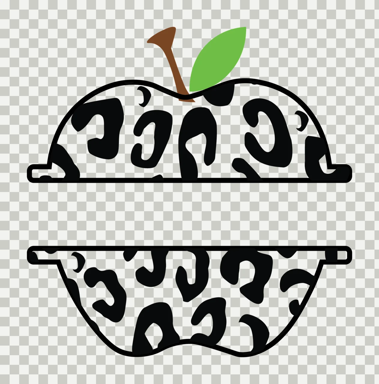 Leopard Print Apple With Banner black and grey green leaf transparency and detail preview thumbnail