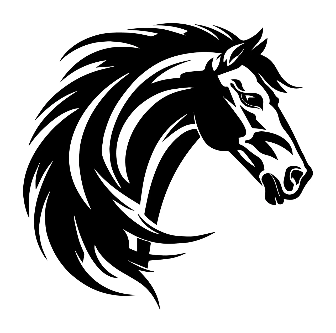 Horse Head Silhouette Flowing Mane black animal 55 F16