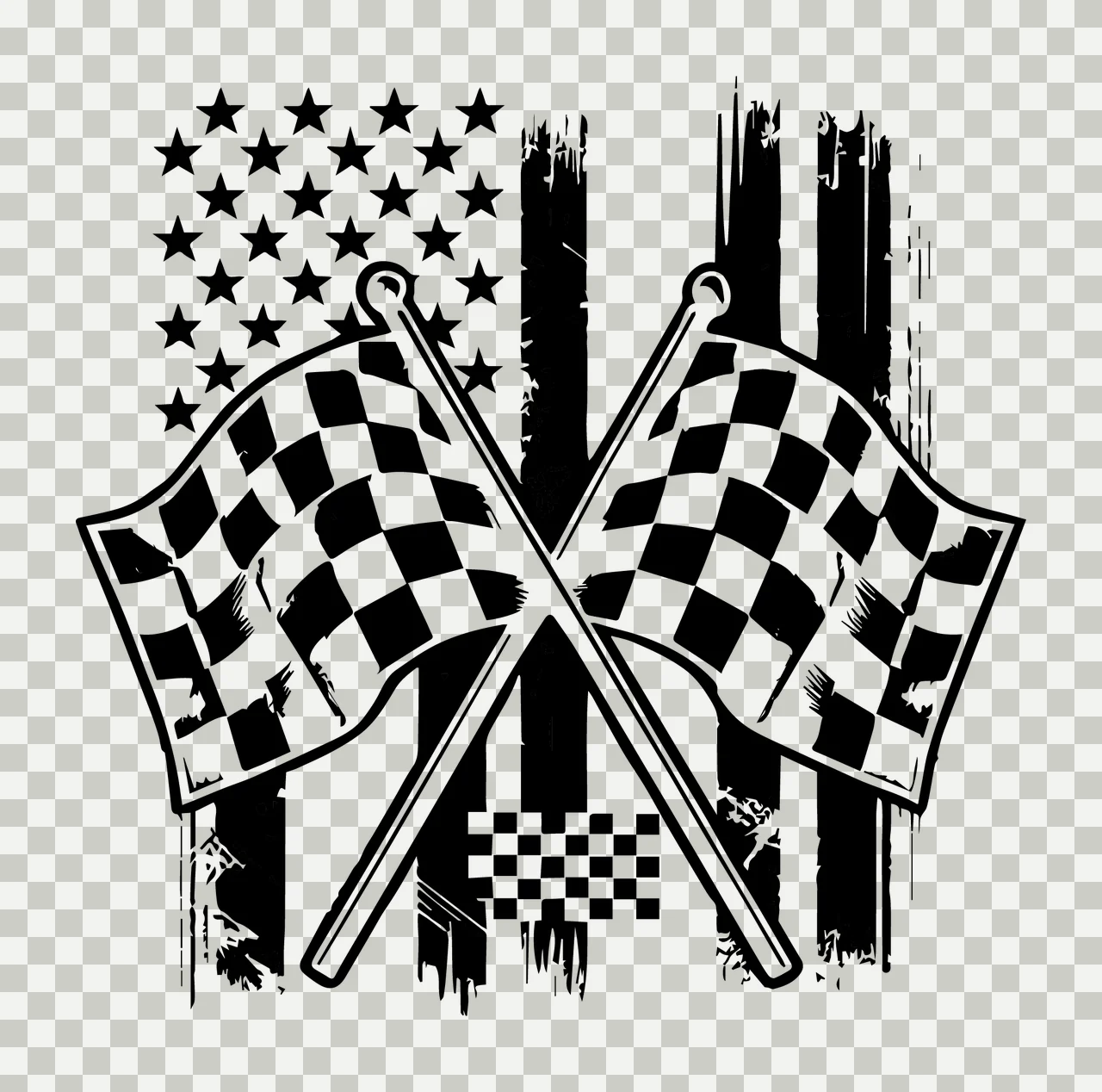 Flag Dual Checkered Flags With Stars crossed flagpoles stripes transparency and detail preview thumbnail